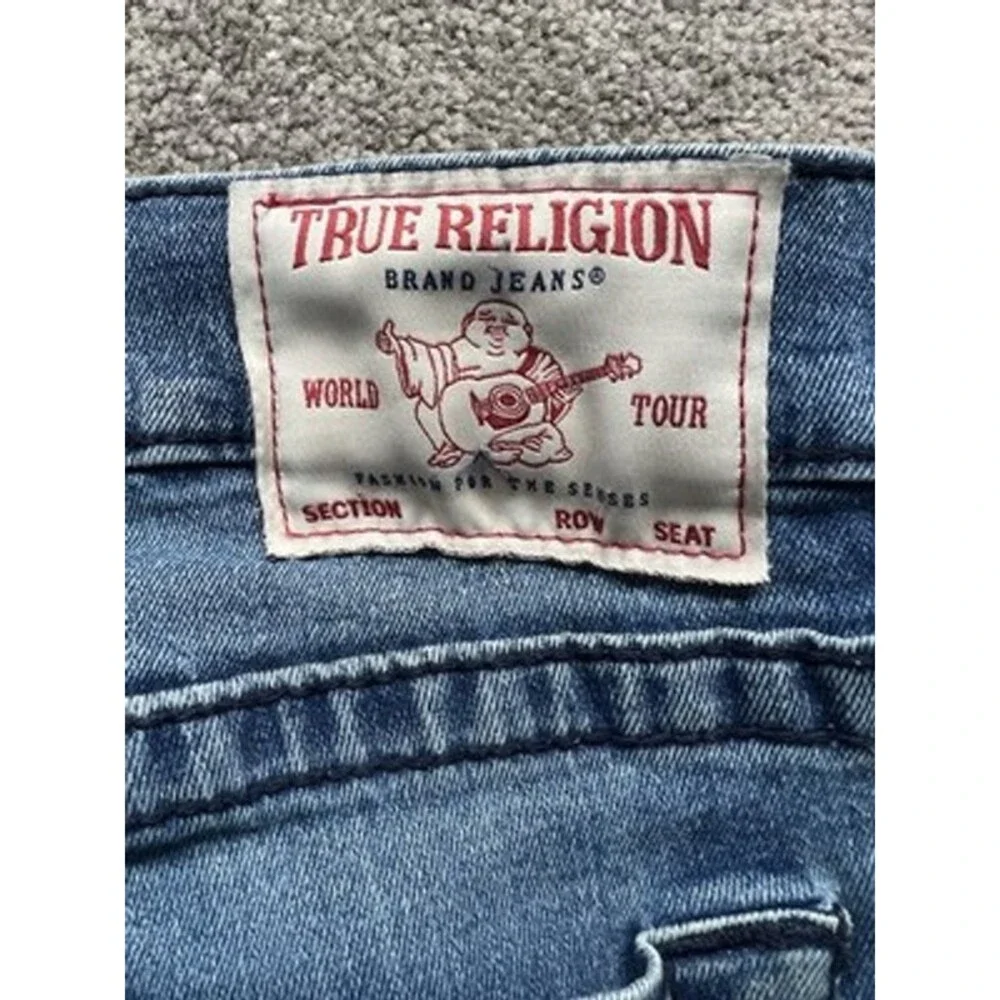 True Religion Ricky Relaxed Straight Jeans Mens Size 31 Sm Tear In Rear Pocket
